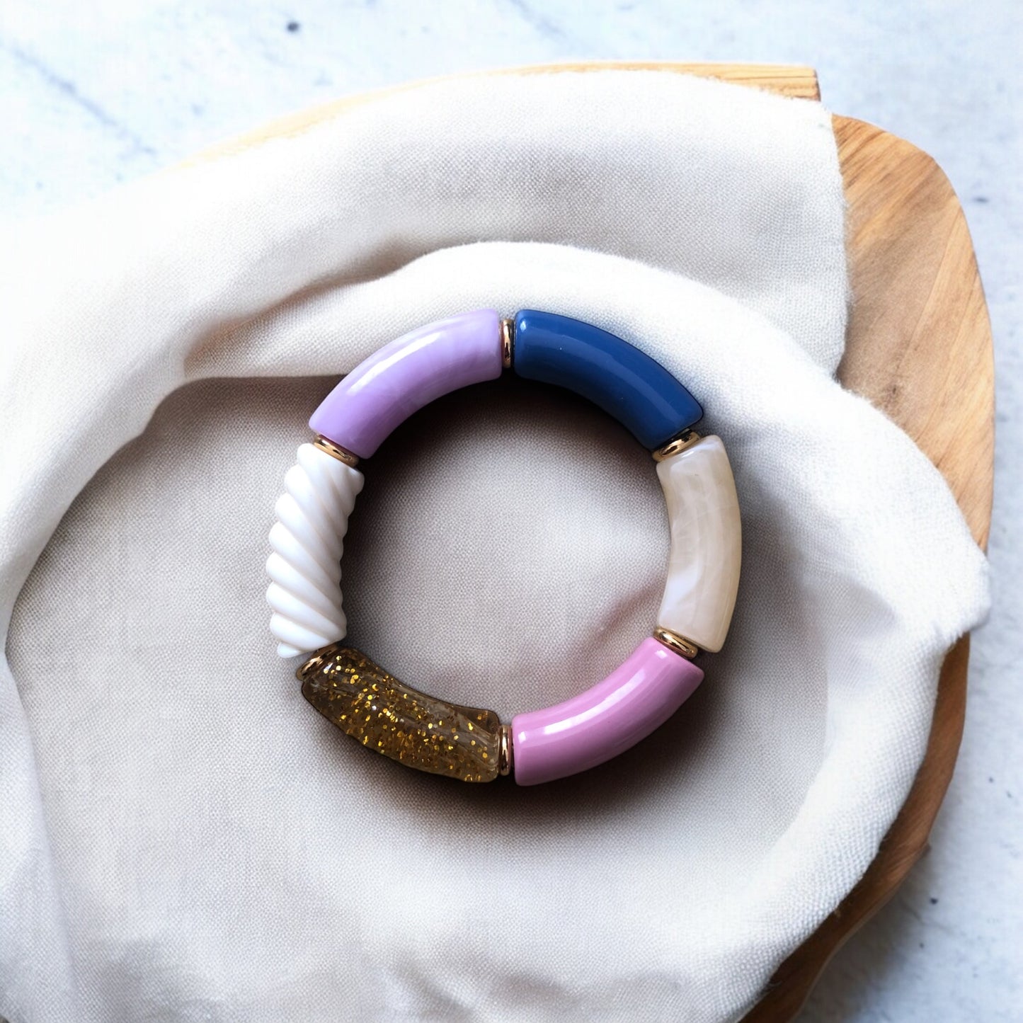 Bracelet tube ton violet bleu et gris